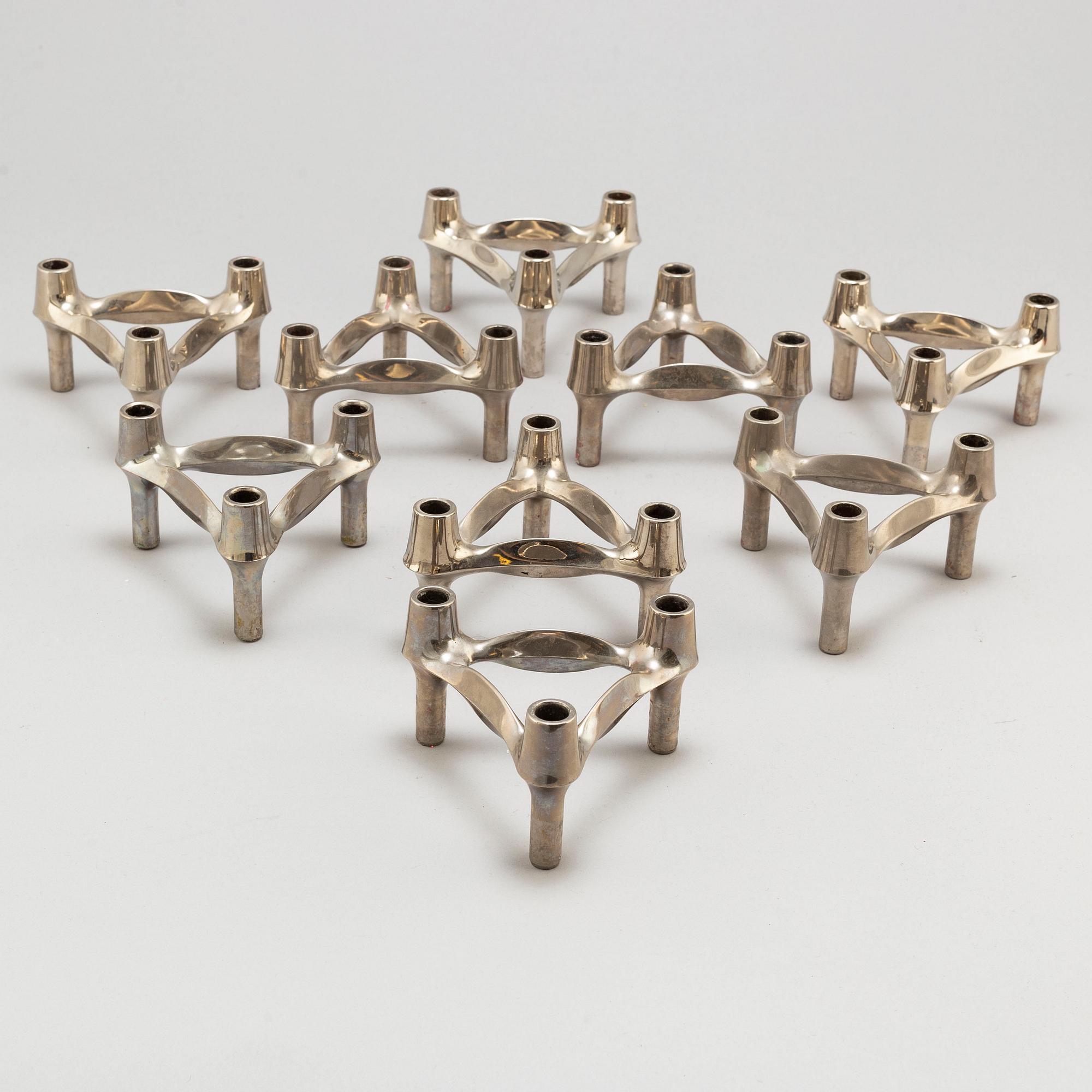 LJUSSTAKAR, 13 delar, Nagel, Ceasar Stoffi, vitmetall, varav en del förgylld.