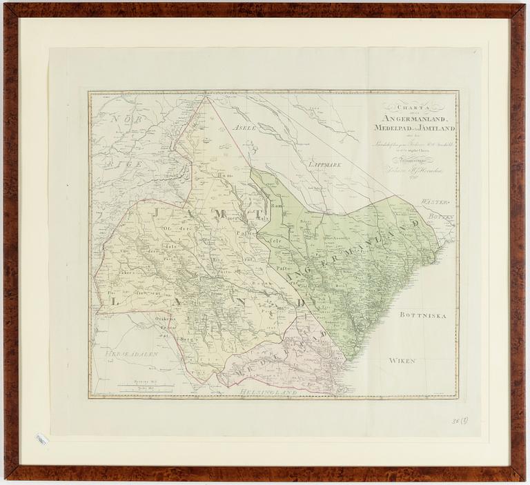 KARTA, "Charta öfver Ångermanland, Medelpad och Jämtland...", 1700-tal.