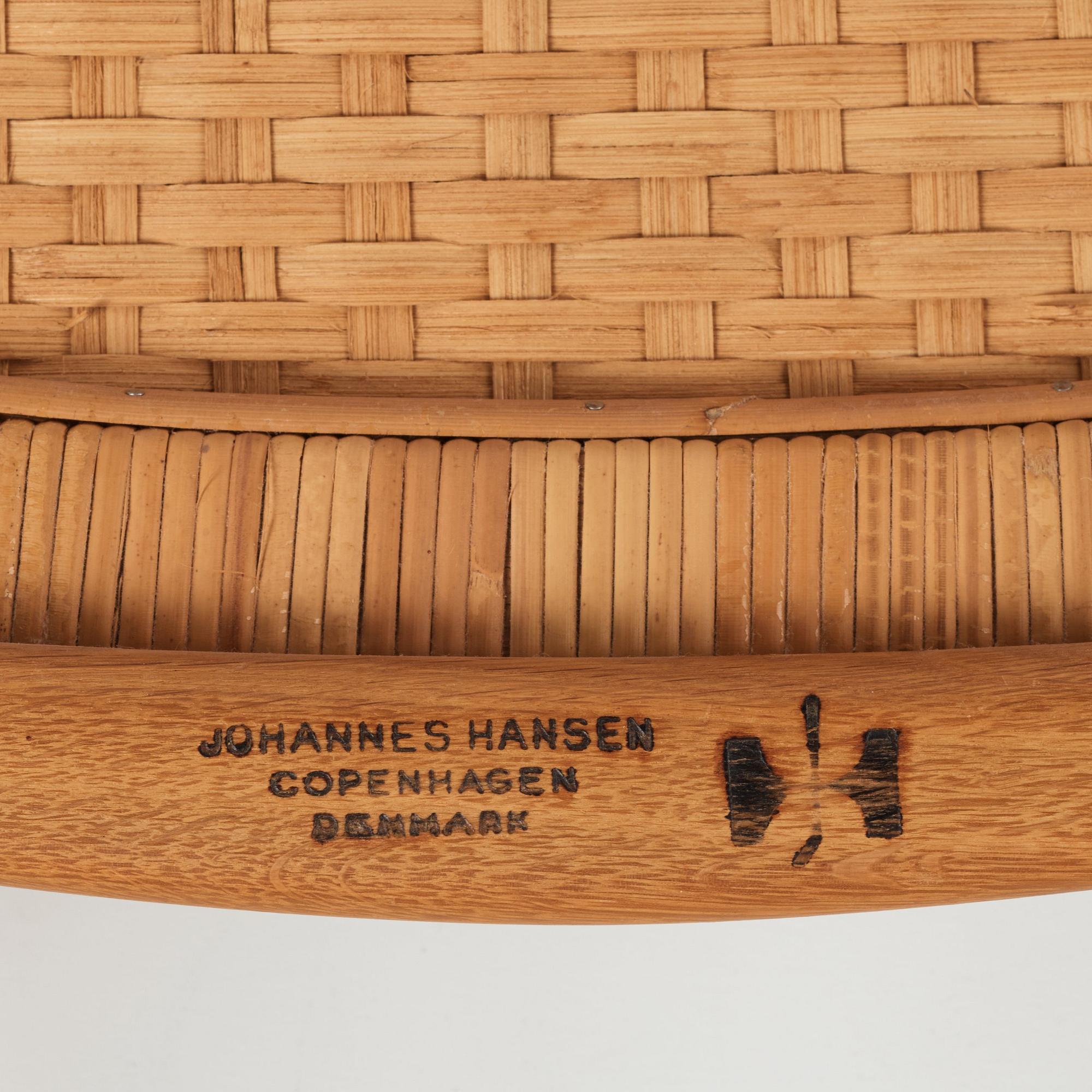Hans J. Wegner, a pair oak and rattan "model 512" folding chairs by Johannes Hansen, Denmark 1950-60's.