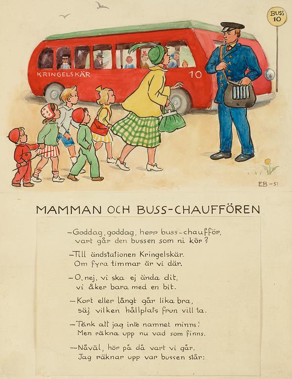 Elsa Beskow, The red bus and the green car. Illustrated children's story by Elsa Beskow.