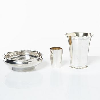 Bowl, goblet, and vase, silver, Sweden, first half of the 20th Century.