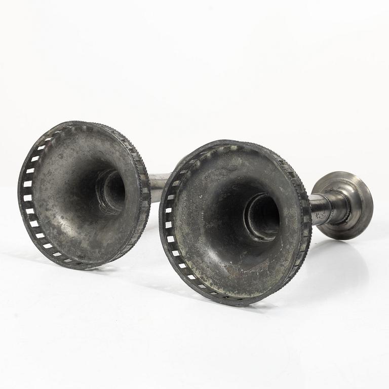 A pair of late gustavian pewter candlesticks attr. to Hans Wicksten (master in Västerås 1782-1810/14).