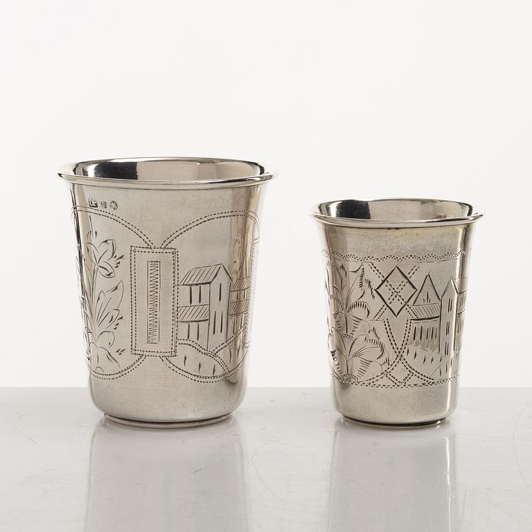 Bägare, 5 st, silver, Ryssland, 1800/1900-tal.