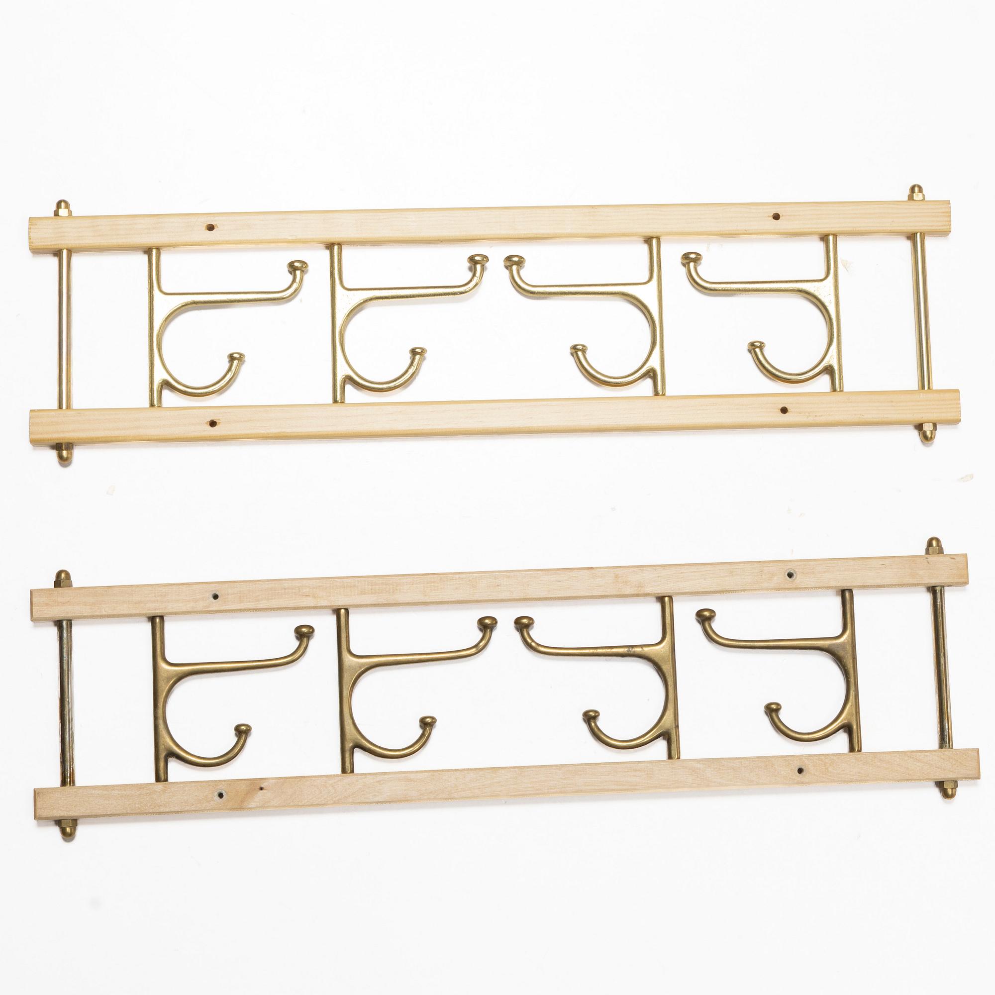 Coat hooks, a pair, “Dekorativ”, Skoglunds metallgjuteri, Anderstorp, 1950s/60s.
