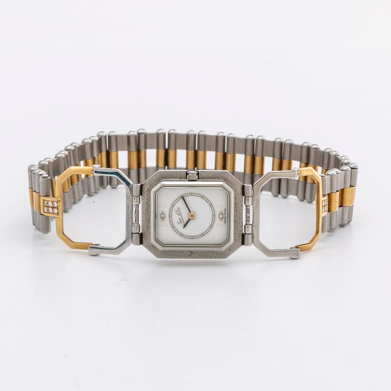 JEAN D´EVE up side down ladies wristwatch, steel, 18K gold, brilliant and single-cut Diamonds, 20 mm, quartz.