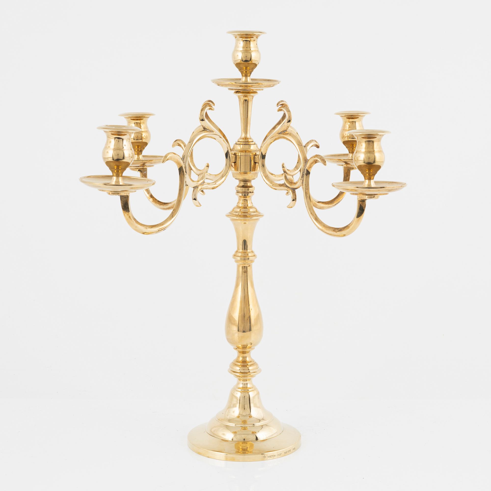 A brass candelabra, Skultuna Messingsbruk, 1989.