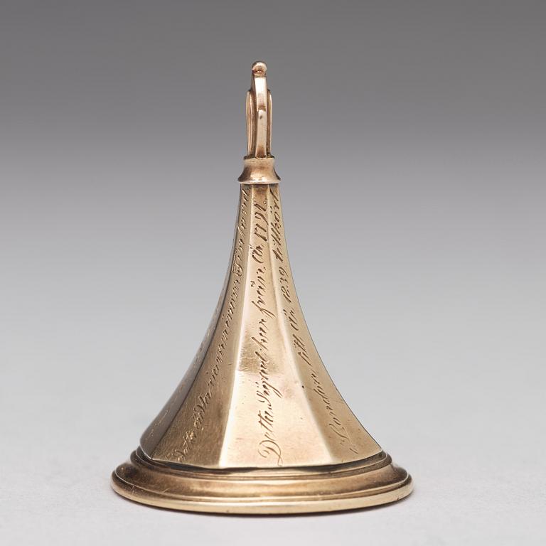 SIGILL, sk pitschaft, för friherreliga ätten Armfelt, guld med skuren karneol, ostämplad, daterat 1791.