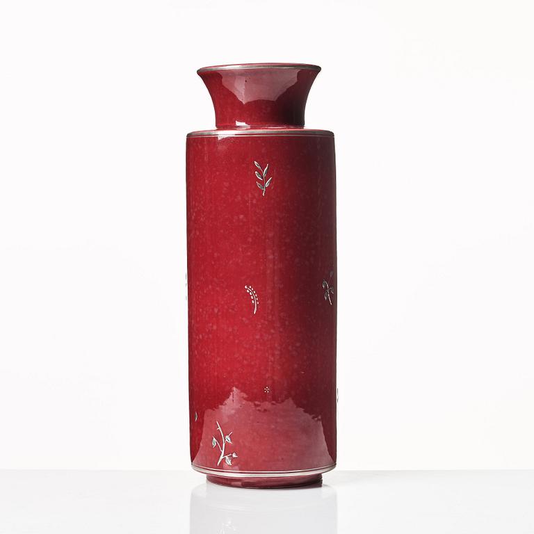 Wilhelm Kåge, a red glazed "Argenta" stoneware vase, Gustavsberg, Sweden 1950's.