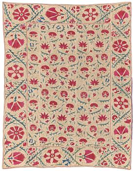 430. An antique Suzani embroidery, probably Nurata region, Uzbekistan, 19th century, c. 135 x 118 cm.