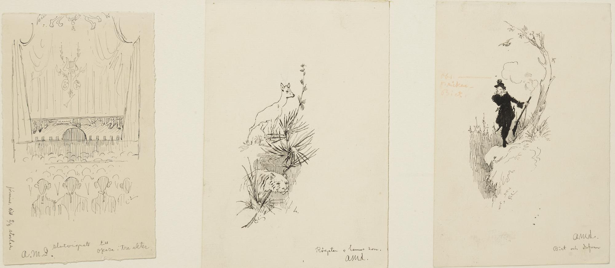 Carl Larsson, 6 drawings, signed C.L, Indian ink and hightening white mounted on cardboard.