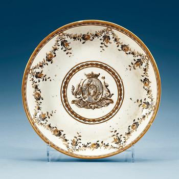 714. A Swedish Marieberg Armorial soft paste dish, dated 1781.