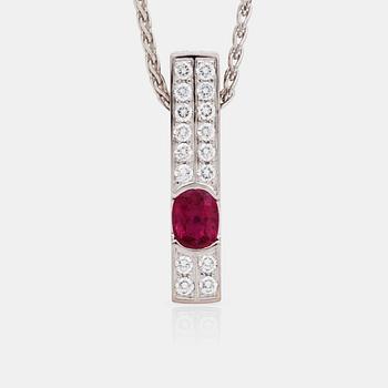 1220. A 1.08ct ruby and brilliant-cut diamond necklace/pendant. Total carat weight of diamonds 0.45ct.