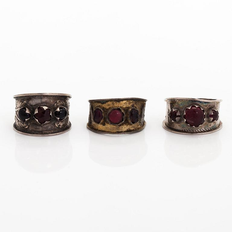 Sormukset, 3 kpl, hopeaa, Suomi 1800-luku.