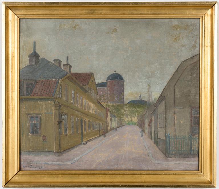 Manne Ihran, Vy mot Uppsala slott och Gunillaklockan från Slottsgränd.