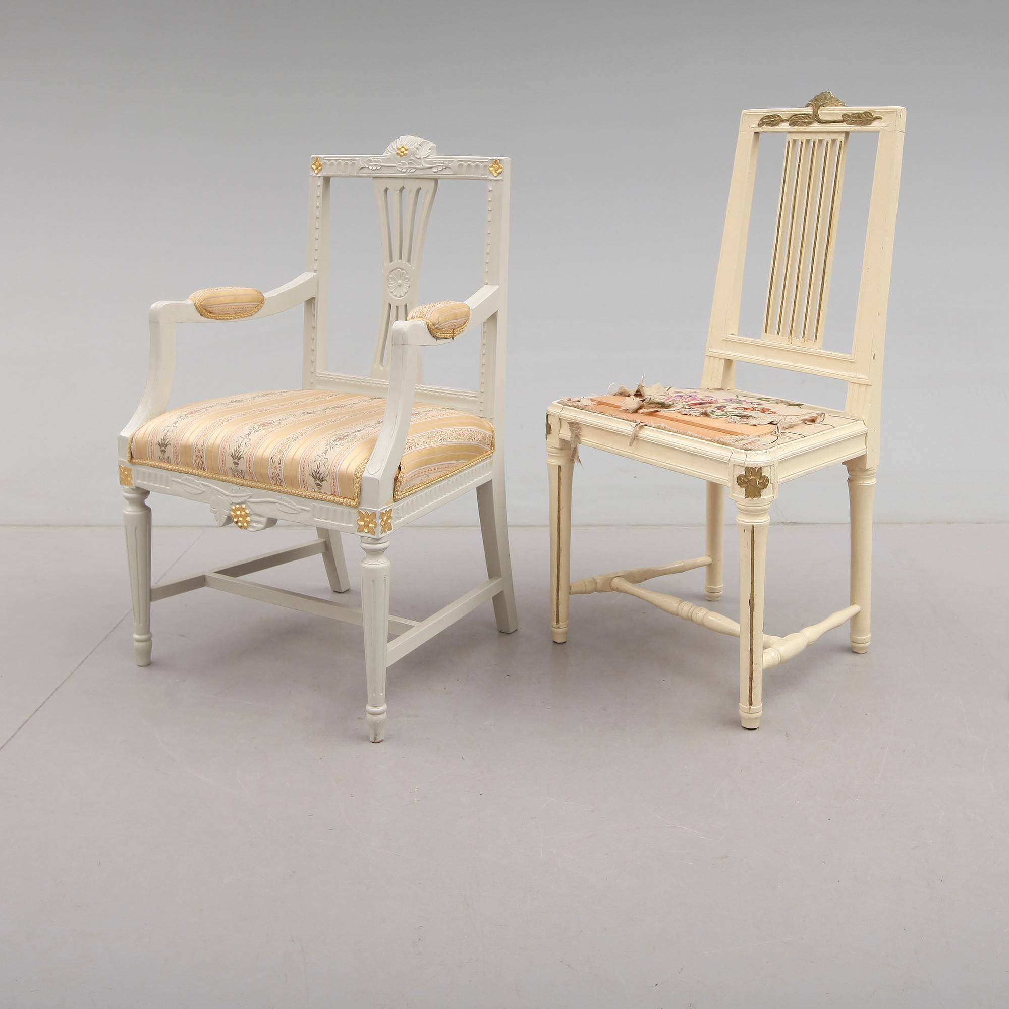 KARMSTOL OCH STOL, gustaviansk stil, 1800-/1900-tal.