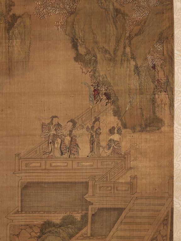 A Chinese scroll painting, signed of Qiu Ying (1494-1551), but most likely later.