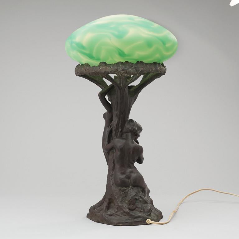 An Alice Nordin Art Nouveau patinated bronze table lamp, Stockholm.