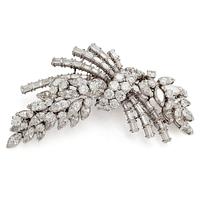 Rintaneula/ hiuskoru platinaa, navette-, briljantti- ja baguettihiottuja timantteja yht. noin 20.00 ct.