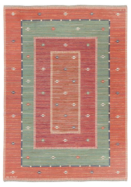 Märta Måås-Fjetterström, a carpet, 'Röda Bårdmattan med grönt', flat weave, c 242 x 170 cm, signed AB MMF.