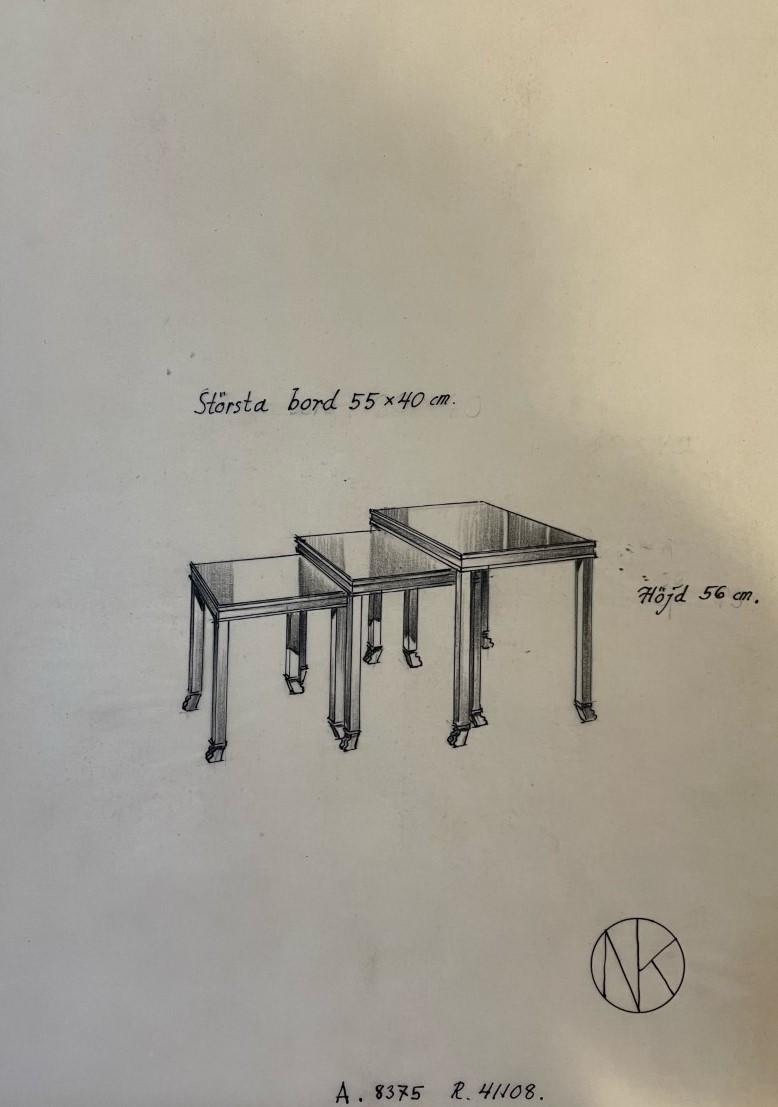 Axel Einar Hjorth, a set of three occasional palisander tables, "Caesar", ordered as a special commission, Nordiska Kompaniet, Sweden 1937.