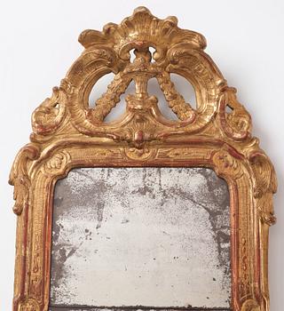 A Rococo giltwood mirror by J. Åkerblad  (master in Stockholm 1758-99), 1775.