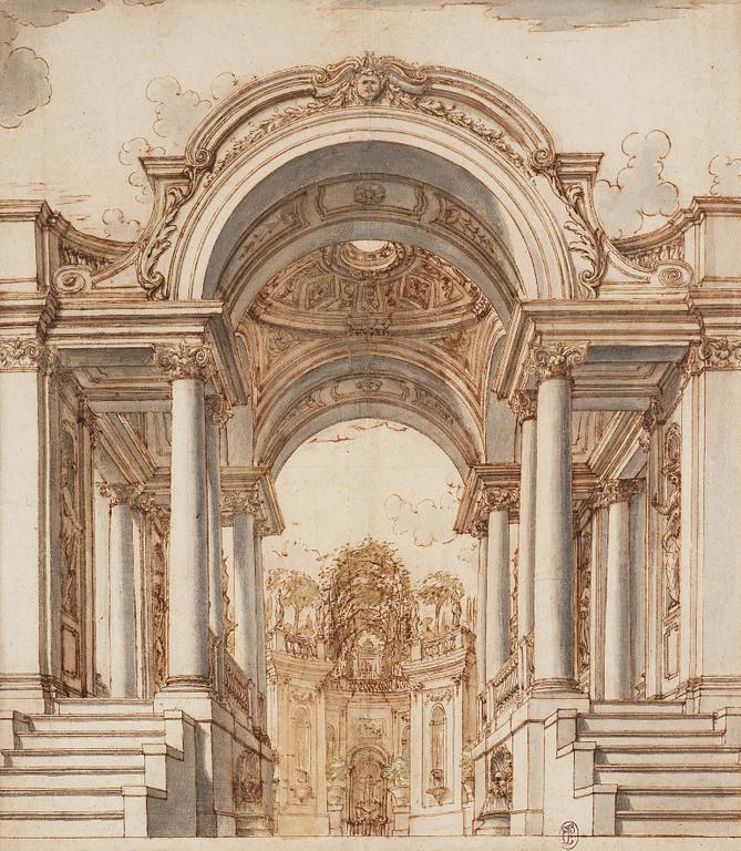 Fernandino Galli Bibiena Attributed to, Capriccio with fountains.