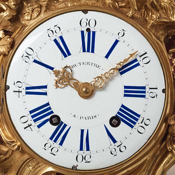 A Louis XV mid 18th century gilt bronze wall clock, "Chasse", in the style of J J de Saint Germain,