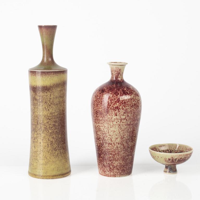 Sven Wejsfelt, vaser, 2 st och skål, stengods, Gustavsbergs Studio 1985.