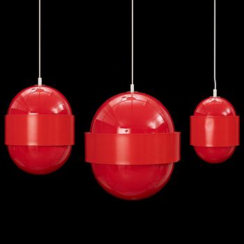 Uno & Östen Kristiansson, ceiling lamps, 3 pcs, "Globo Ring", Luxus, Vittsjö, 1970s.