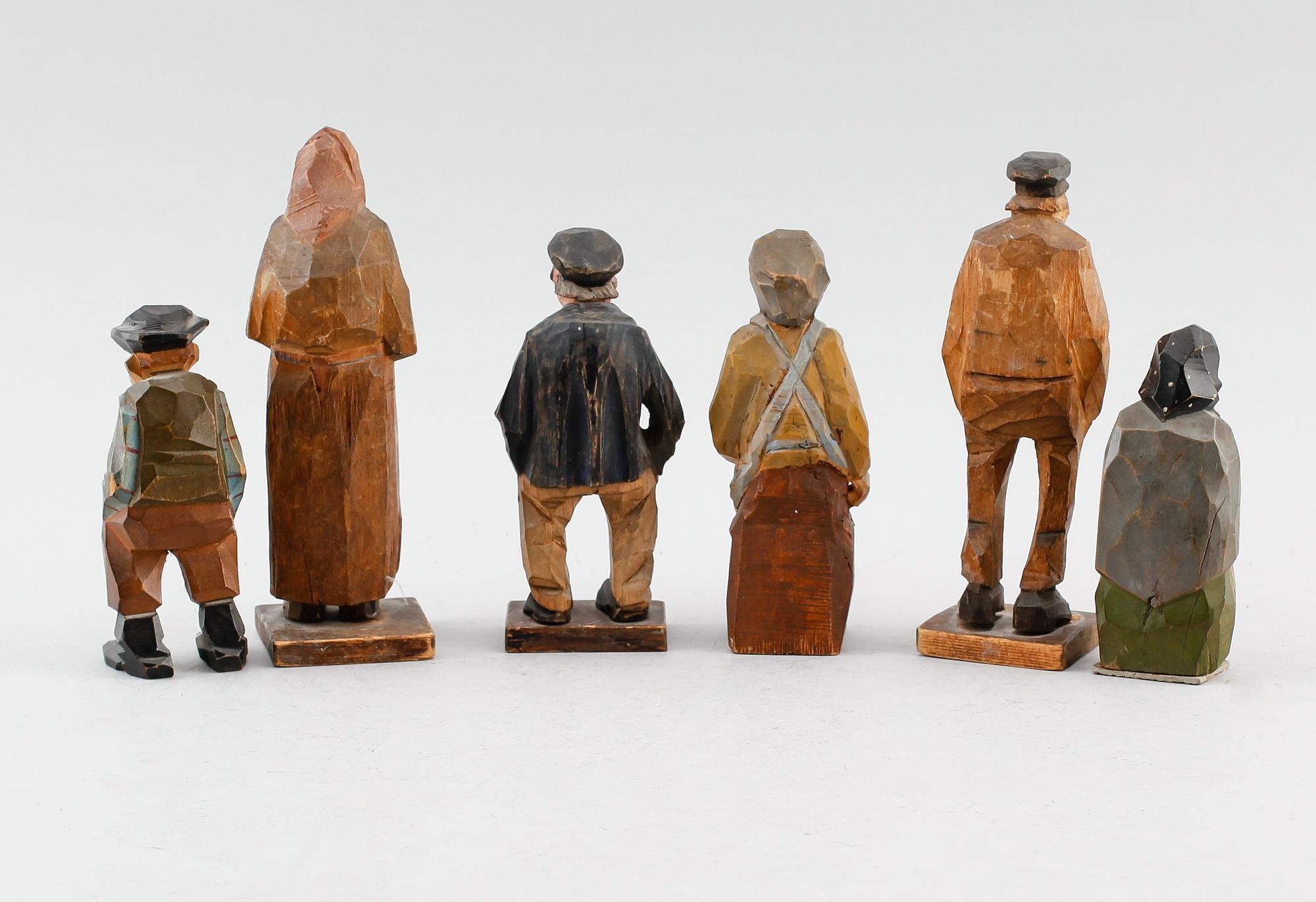 FIGURER, 6 st, trä, bl a Carl-Olof Trygg, 1900-talets första hälft.