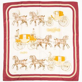 Hermès, huiveja, 2 kpl, "Coach & Saddle" ja "Les Voitures a Transformation".