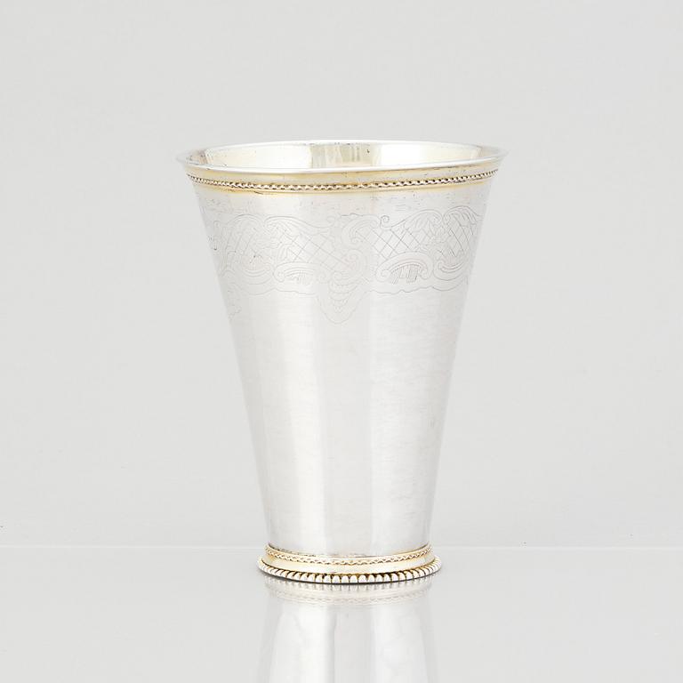 A Swedish 18th century parcel-gilt silver beaker, mark of Jacob Brunck, Stockholm 1720.