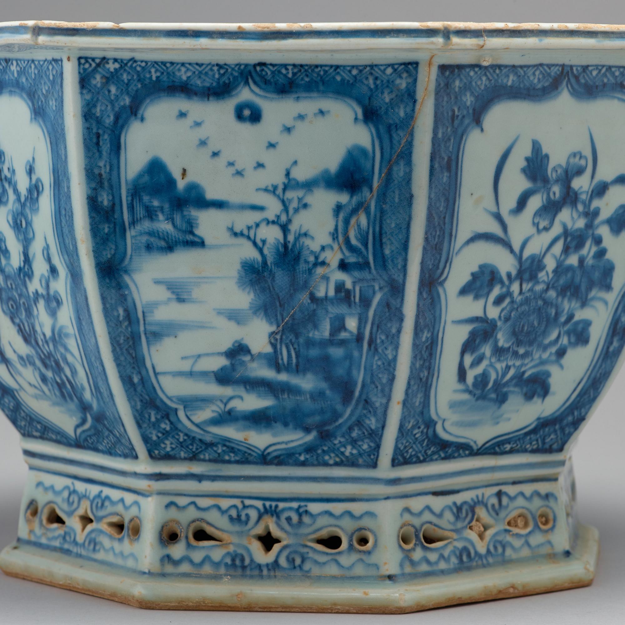 Two blue and white flower pots, Qing dynasty, Qianlong (1736-95).