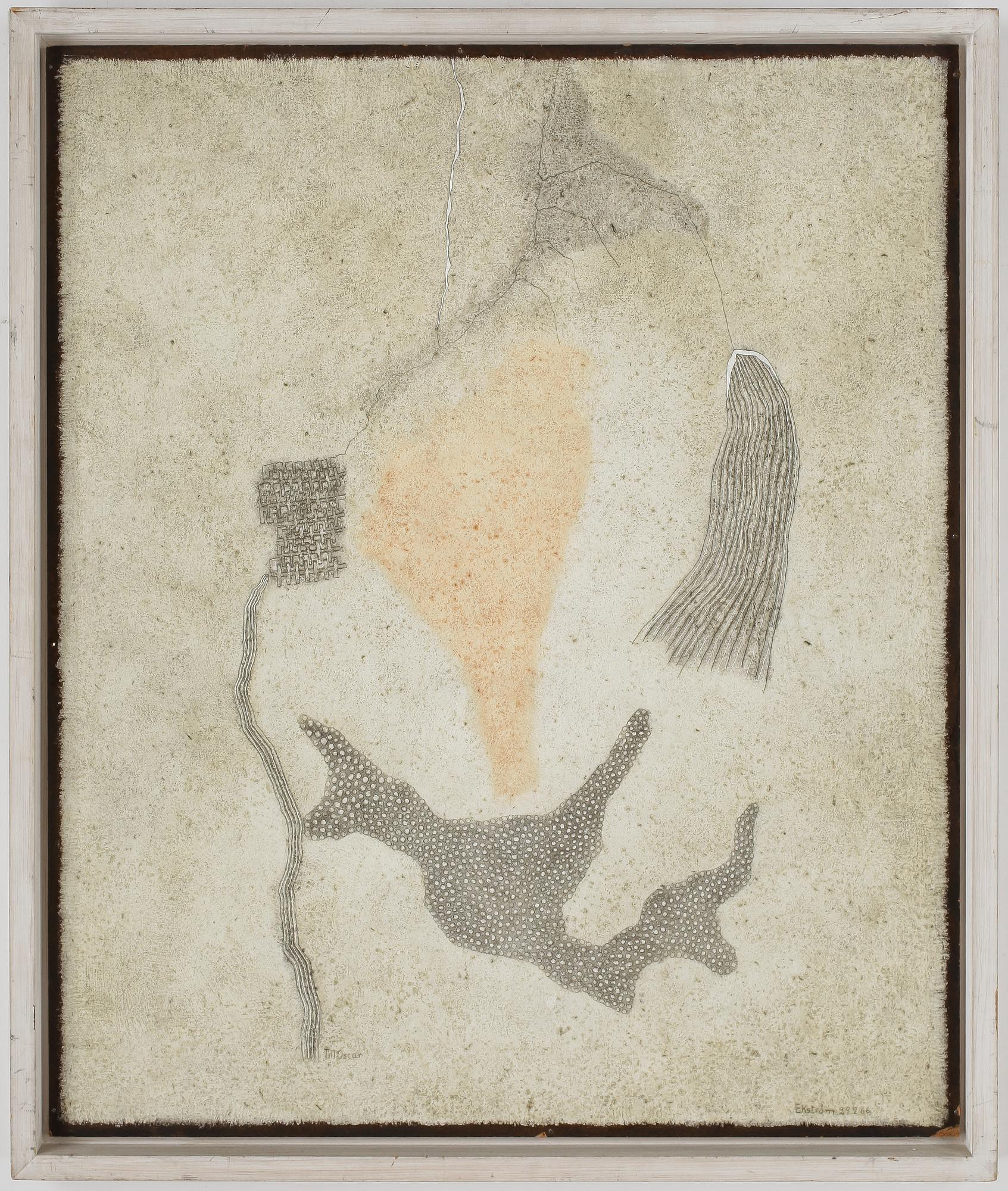 THEA EKSTRÖM. Blandteknik på pannå. Sign Ekström o dat 29 V 66.