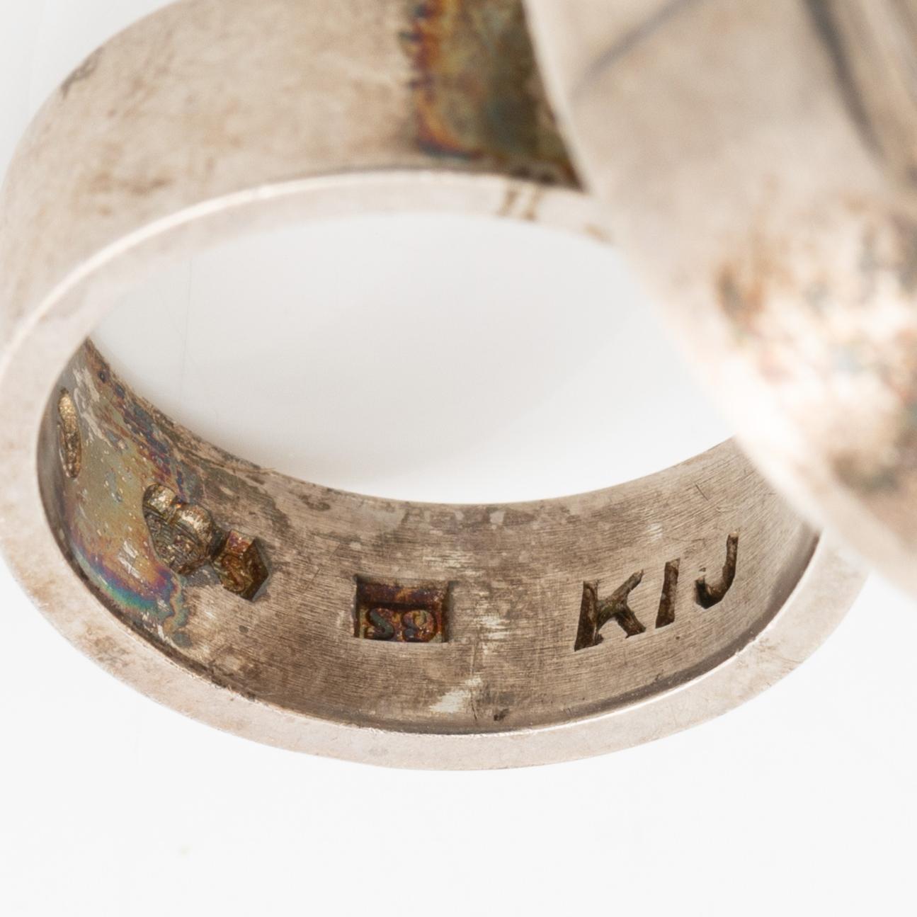 Two rings, silver with turquoise-coloured stones, KI Johansson, Gothenburg 1968 and Finland.