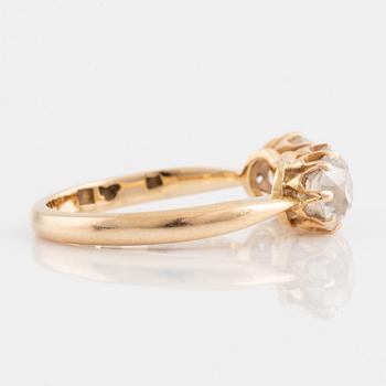 Cushion old-cut diamond three stone ring.