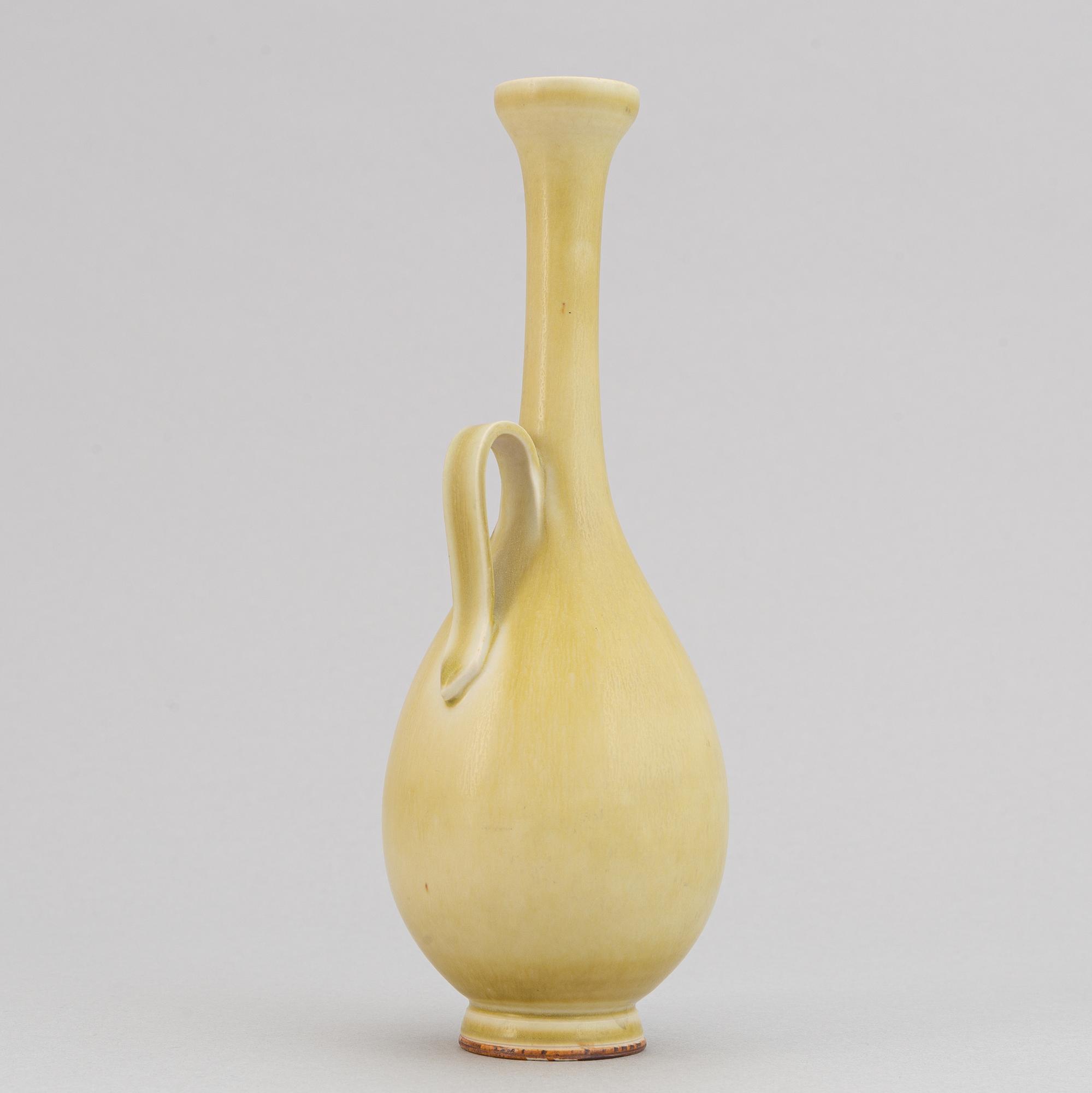 Berndt Friberg, a stoneware vase with handle, Gustavsberg studio, Sweden 1954.