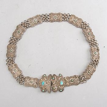 A propably Russian silver belt (unmarked), total weight ca 188 gr, length 75,5 cm.