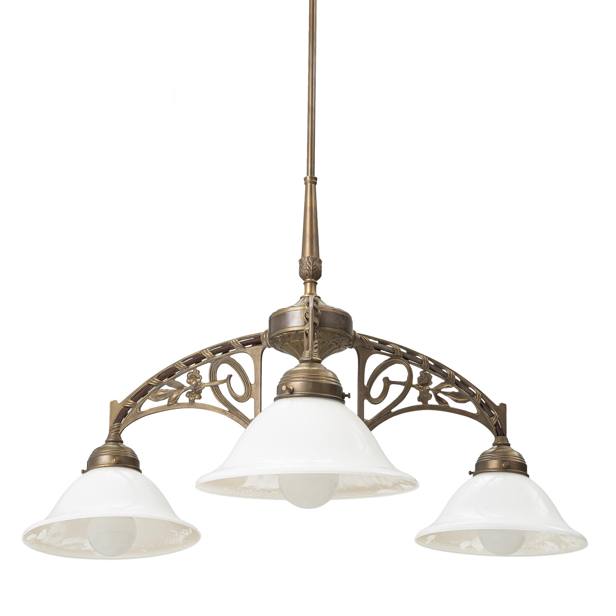 Ceiling lamp, Art Nouveau style, circa 2000, Berliner Messinglampen, Germany.