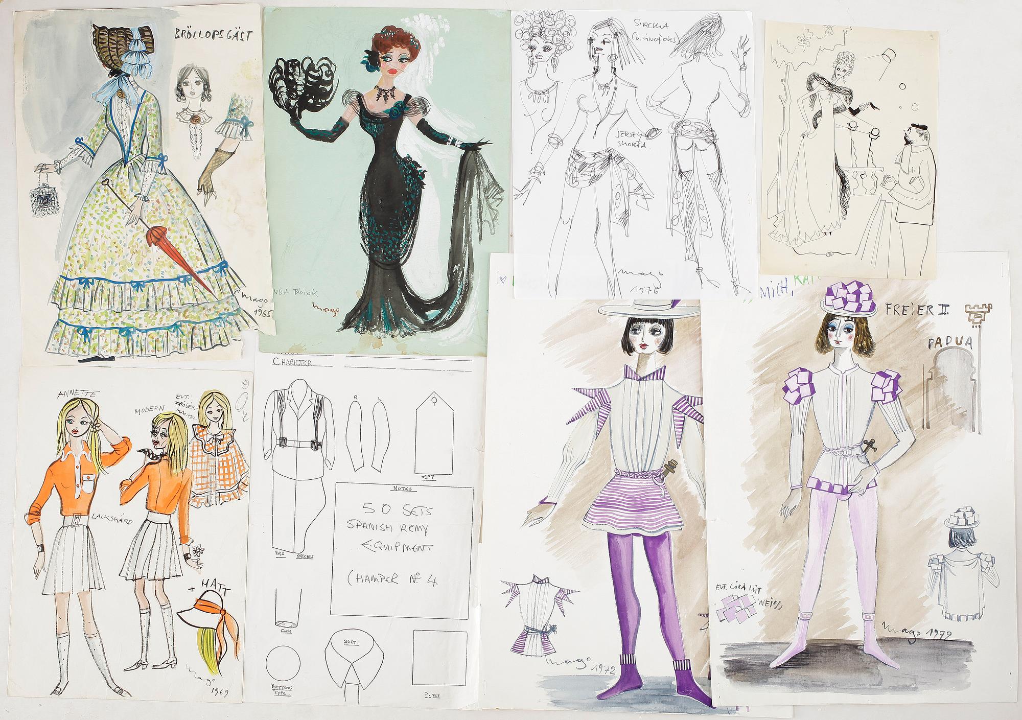 MAX GOLDSTEIN (MAGO), ca 50 st teckningar, skisser, collage, vissa daterade och signerade.