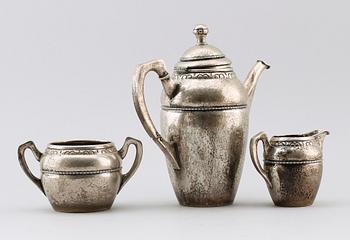 KAFFESERVIS, 3 delar, silver, Danmark 1918. Vikt ca 851 gram.