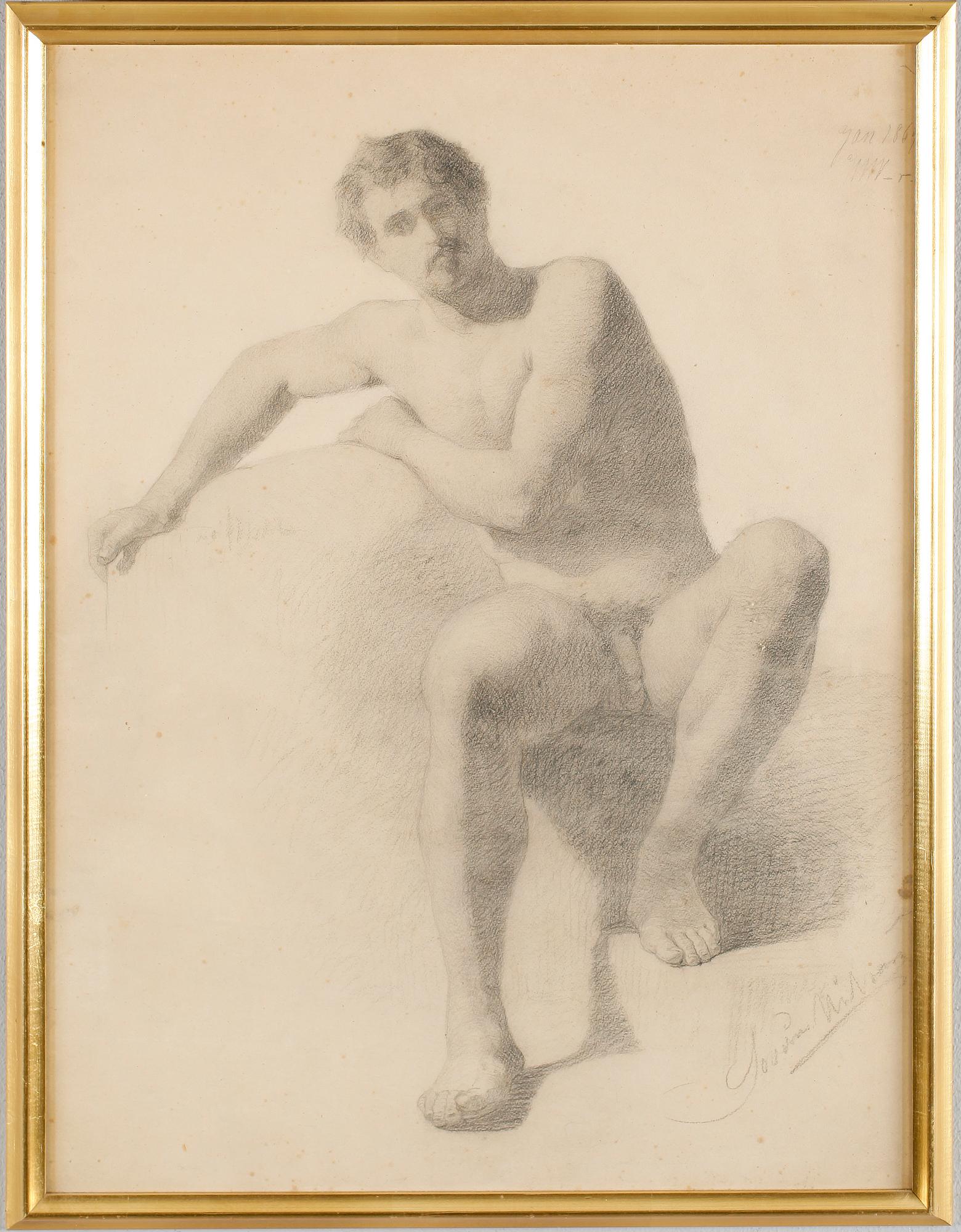 SEVERIN NILSSON, kolteckning, signerad och daterad 1869.