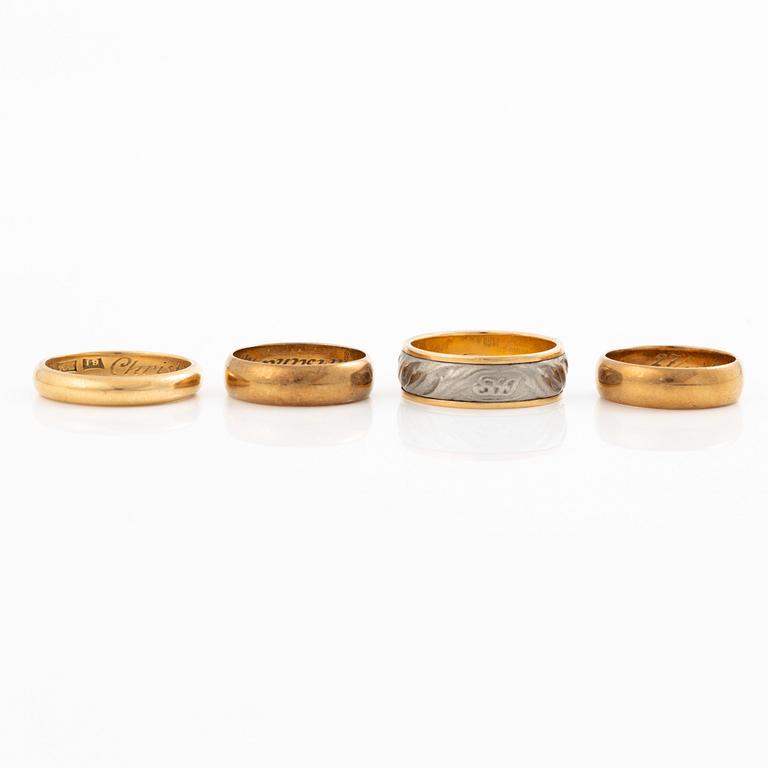 Rings, 4 pieces, 18K gold.