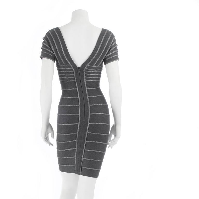 HERVÉ LÉGER, a grey and silver bandage dress. Size XS.