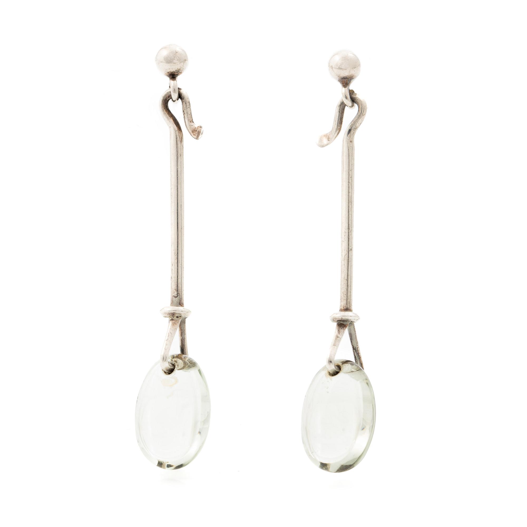 Vivianna Torun Bülow-Hübe, a pair of earrings, silver with green quartz, by Georg Jensen, Denmark.