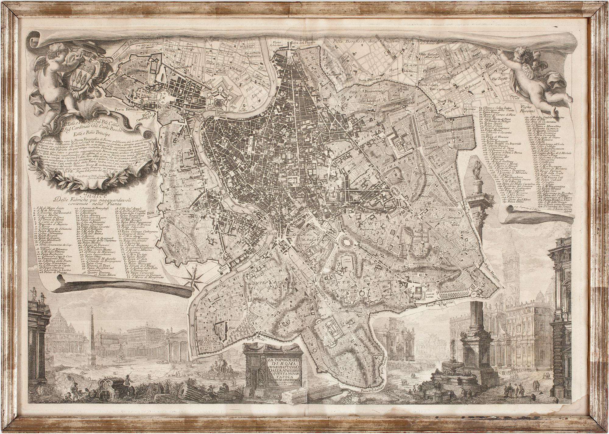 KARTA, "La Topografia di Roma". 1700-tal.