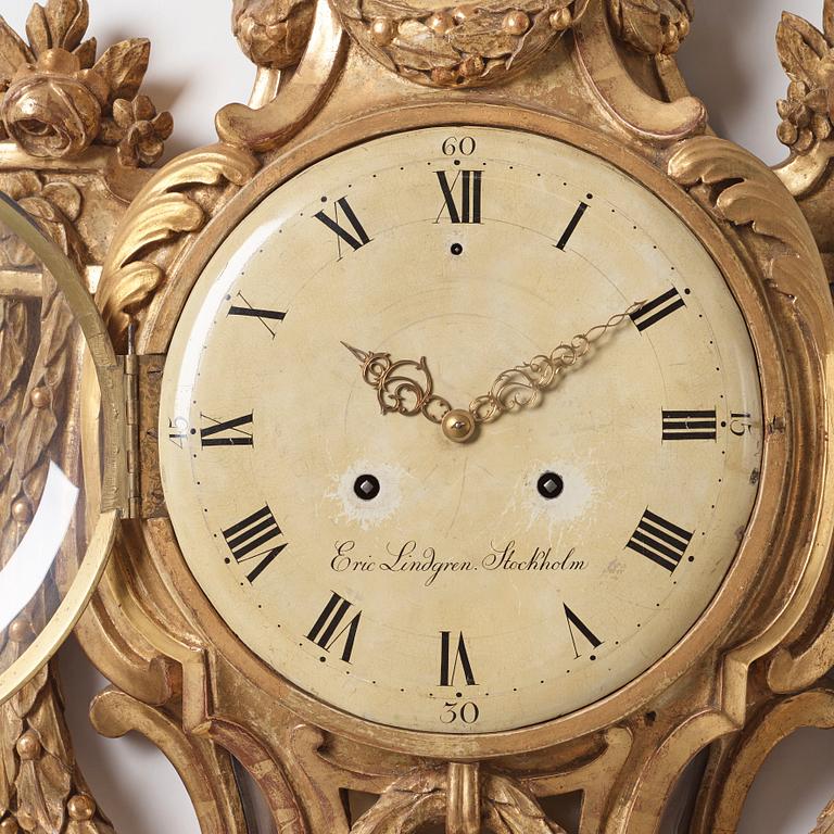 A Gustavian 1770's wall clock by  Erik Lindgren (master in Stockholm 1754-1779).