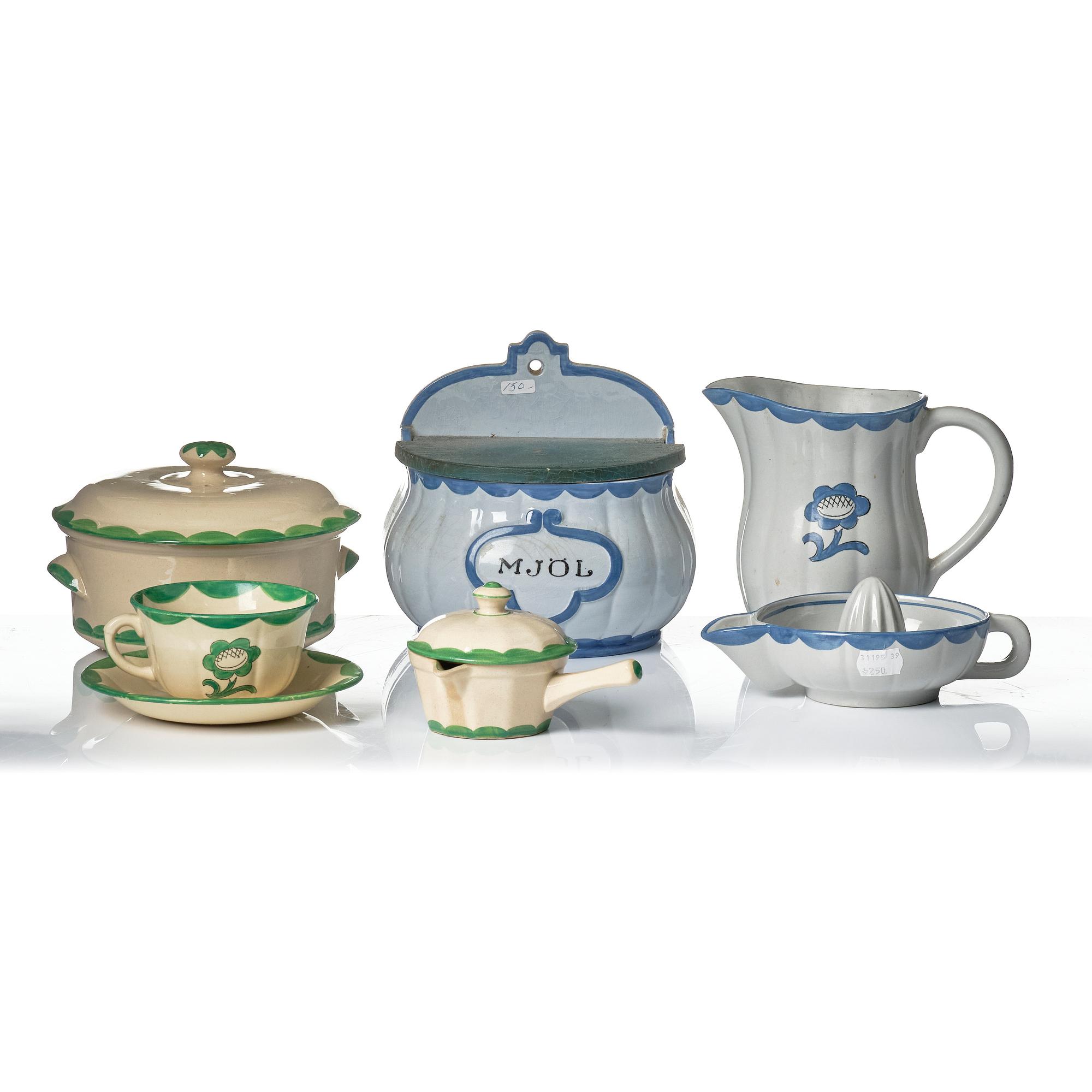 Wilhelm Kåge, 43-pieces of a 'Pyro' service including coffee grinder and spice rack, Gustavsberg, Sweden, 1930 and 1955.