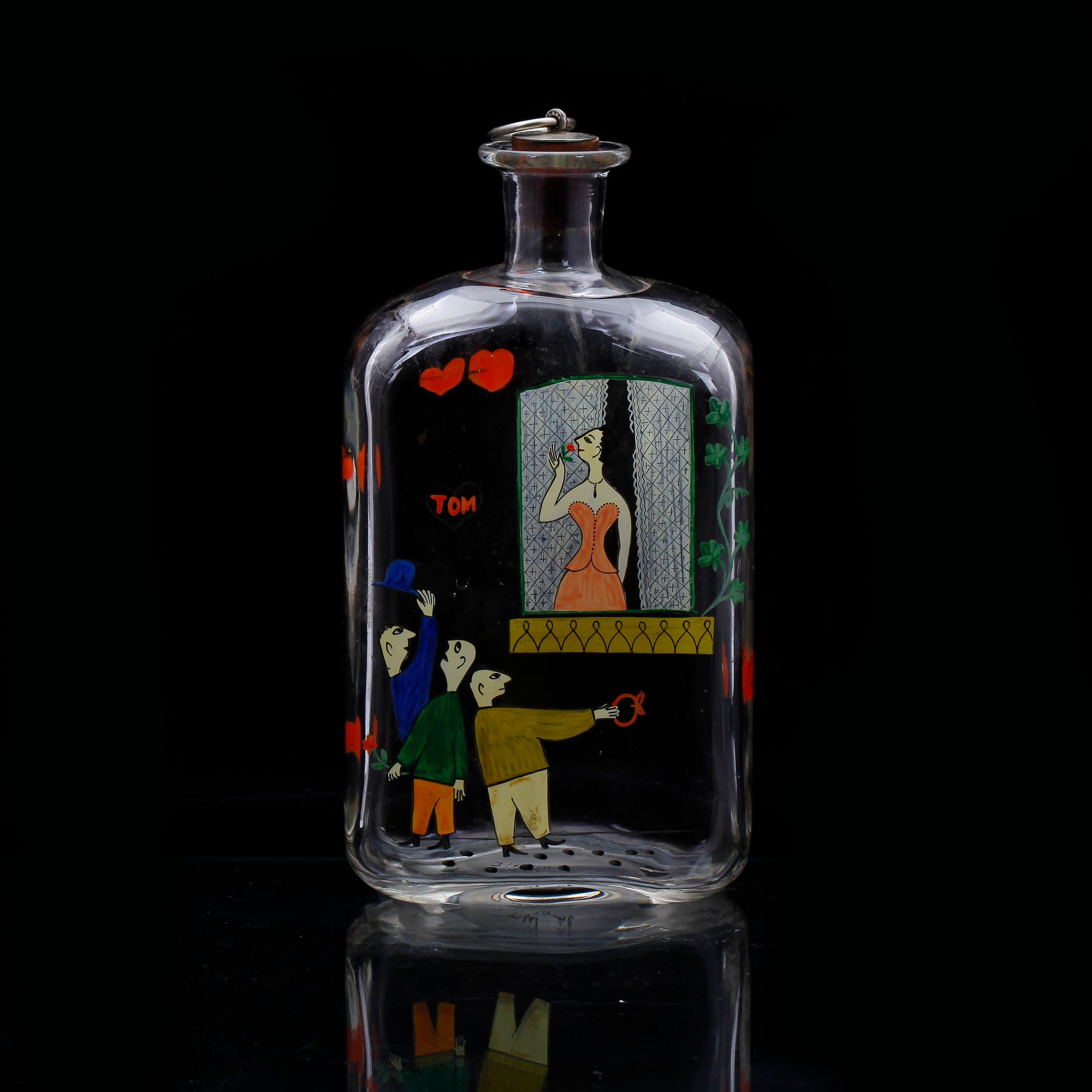 BRÄNNVINSFLASKA, glas Tapio Wirkkala, Iittala 1948.