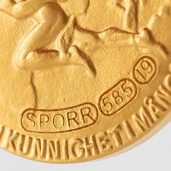 Medal, 14k gold, LM Ericsson, for merit and skill.